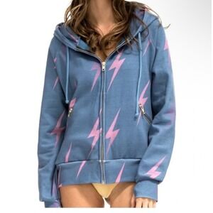 Aviator Nation Lightning Bolt Zip Up Hoodie Jacket Blue Purple Pink‎ Y2K Medium